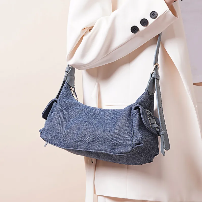 Dubaolu Fabric Shoulder Bag Women's Light Blue/Dark Blue-10