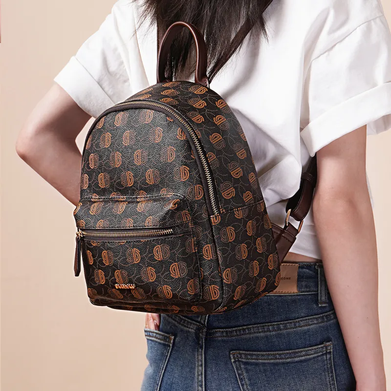 Dubaolu Polyurethane Carry Backpack Medium Size Women's Coffee/Apricot-3