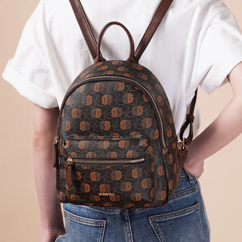Dubaolu Polyurethane Carry Backpack Medium Size Women's Coffee/Apricot-2