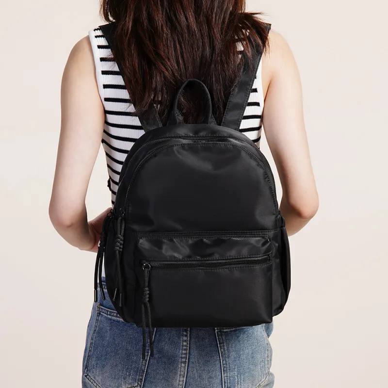 Dubaolu Fabric Backpack Medium Size Women's Black/Light Camel-6