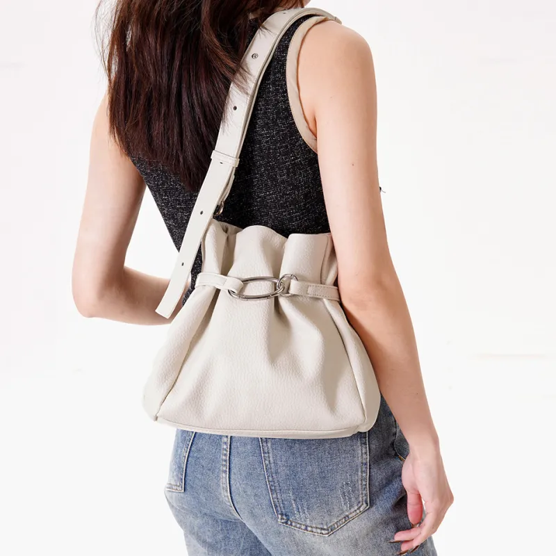 Dubaolu Synthetic Leather Bucket Bag, Shoulder Bag Medium Size Women's Black/Ecru-13