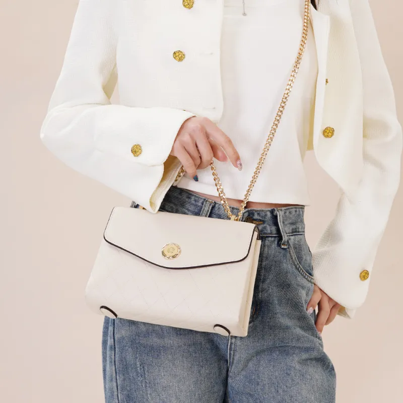 Dubaolu Polyurethane Envelope Bag, Shoulder Bag, Crossbody Bag Medium Size Women's Gray White/Ecru/Black-19
