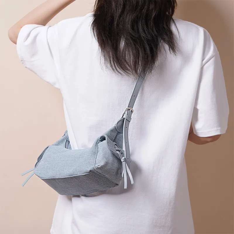 Dubaolu Fabric Shoulder Bag Women's Light Blue/Dark Blue-4
