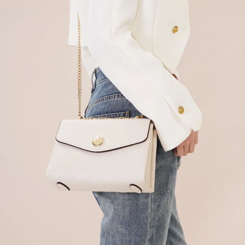 Dubaolu Polyurethane Envelope Bag, Shoulder Bag, Crossbody Bag Medium Size Women's Gray White/Ecru/Black-20