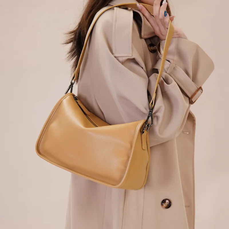 Dubaolu Synthetic Leather Outer/Cow Split Leather Base Shoulder Bag Medium Size Women's Apricot-5