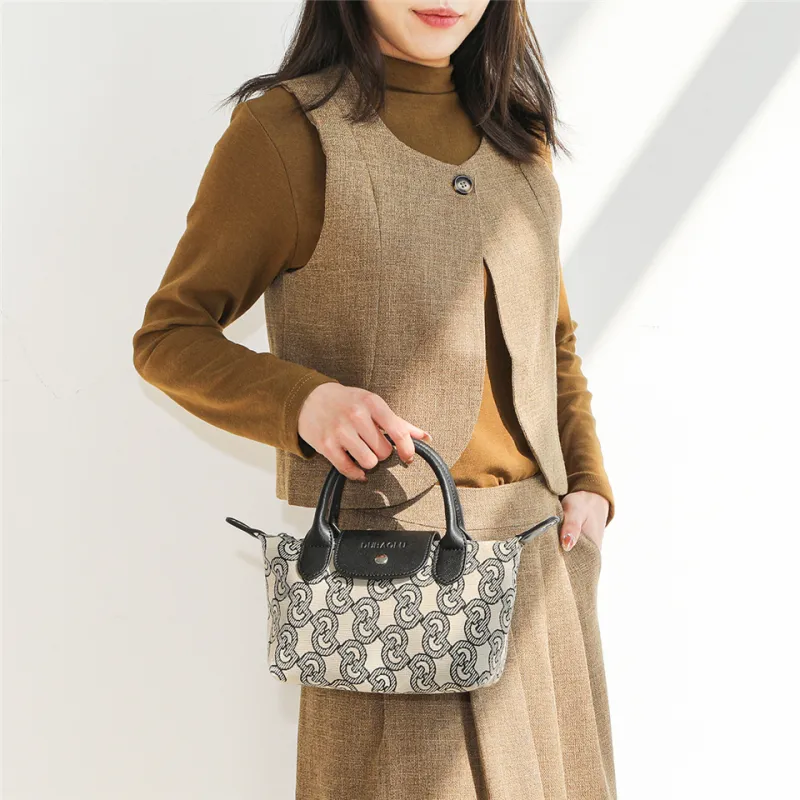 Dubaolu Fabric Handheld Shoulder Bag, Crossbody Bag Medium Size Women's Jacquard Fabric/Black-2