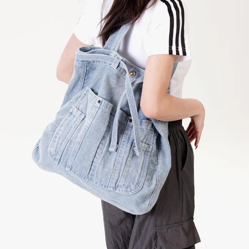 Dubaolu Fabric Shoulder Bag Large Size Women's Denim Blue-5