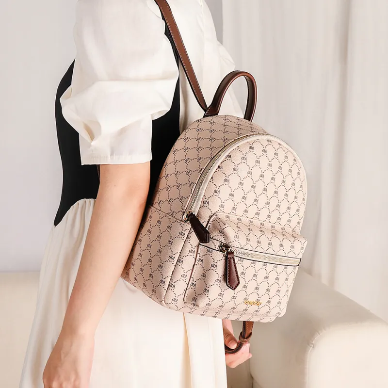 Dubaolu Polyurethane Carry Backpack Medium Size Women's Coffee/Apricot-8