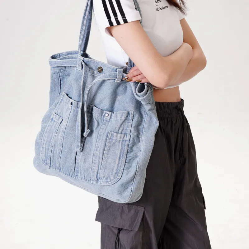 Dubaolu Fabric Shoulder Bag Large Size Women's Denim Blue-4