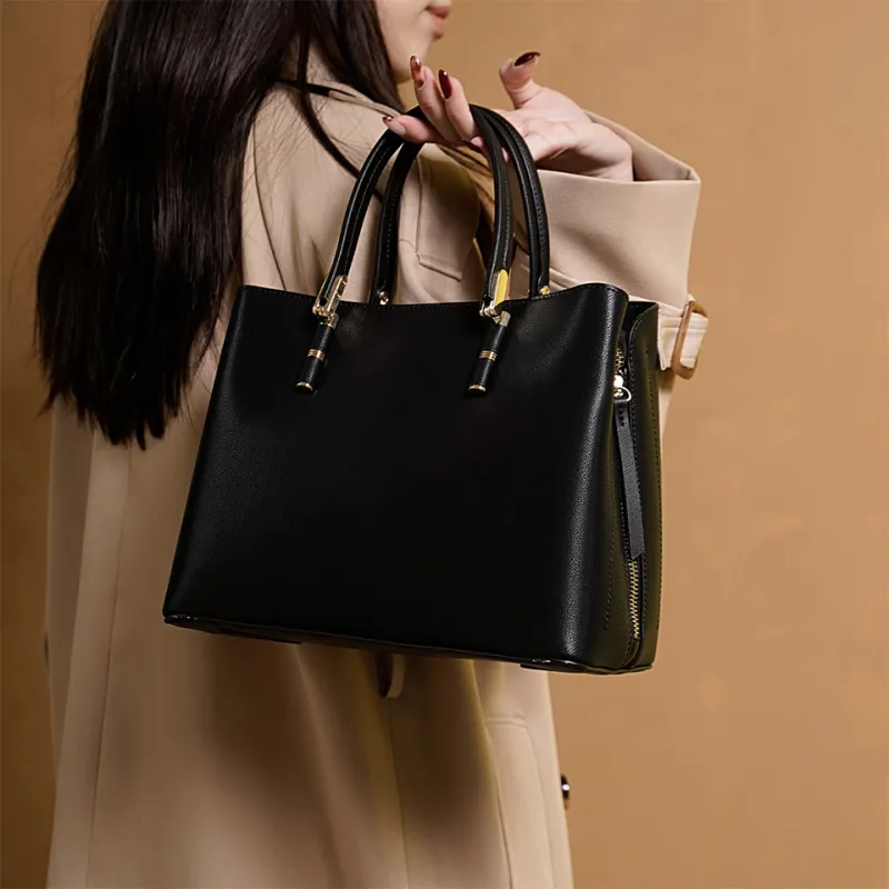 Dubaolu Cow Leather One Shoulder Crossbody Bag Multi Functional Wrist Handbag Large Size Women's Red/Apricot/Black-13