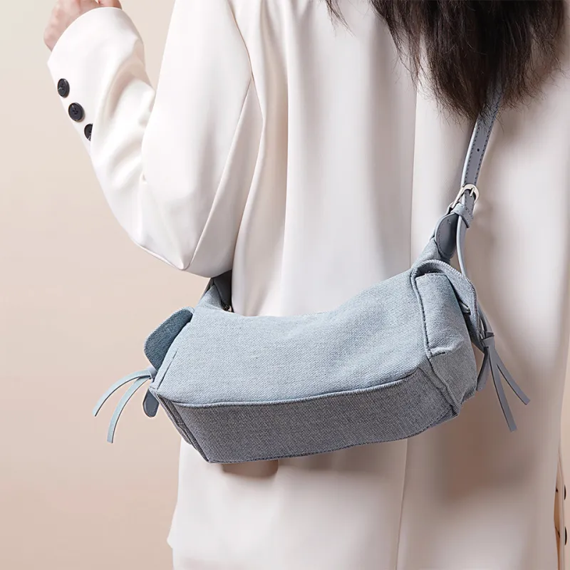 Dubaolu Fabric Shoulder Bag Women's Light Blue/Dark Blue-3