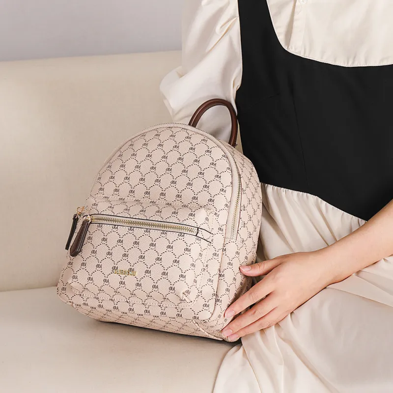 Dubaolu Polyurethane Carry Backpack Medium Size Women's Coffee/Apricot-10
