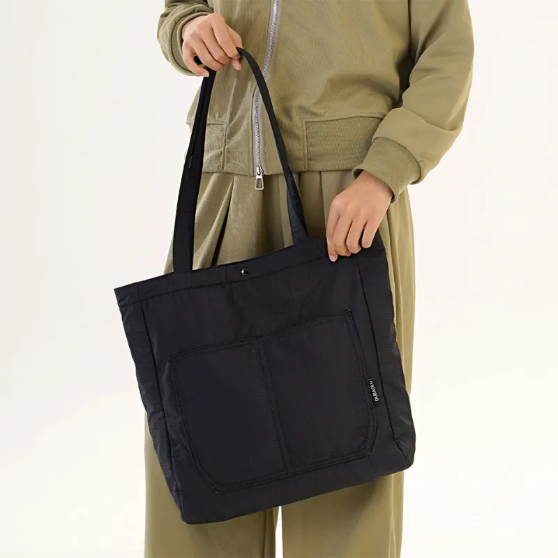 Dubaolu Diamond Pattern Dark Texture Fabric Shoulder Bag Tote Large Size Unisex Black/Apricot-2