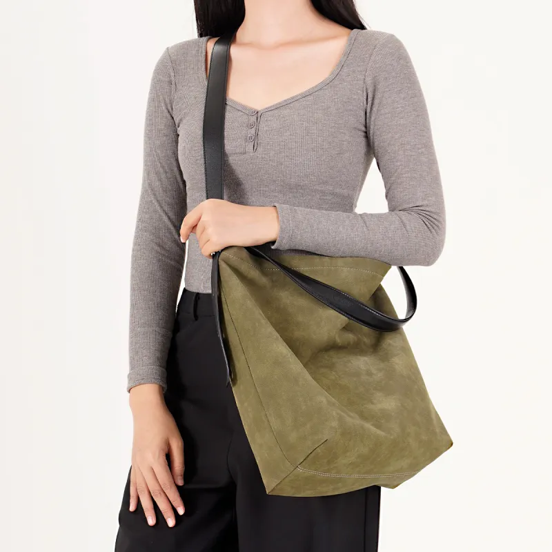 Dubaolu Synthetic Leather Crossbody Bag, Shoulder Bag Regular Large Size Women's Olive Green/Coffee-3