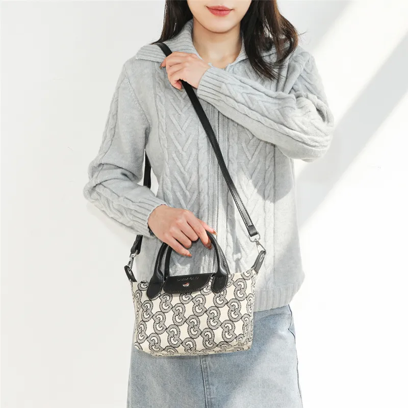 Dubaolu Fabric Handheld Shoulder Bag, Crossbody Bag Medium Size Women's Jacquard Fabric/Black-4