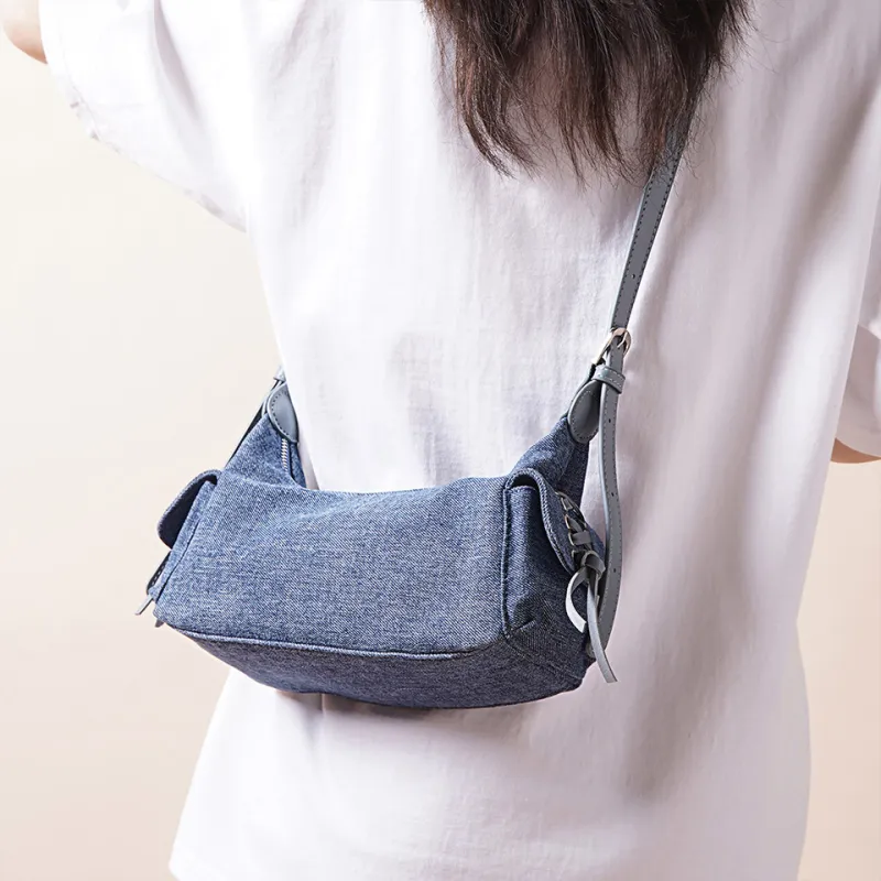 Dubaolu Fabric Shoulder Bag Women's Light Blue/Dark Blue-13