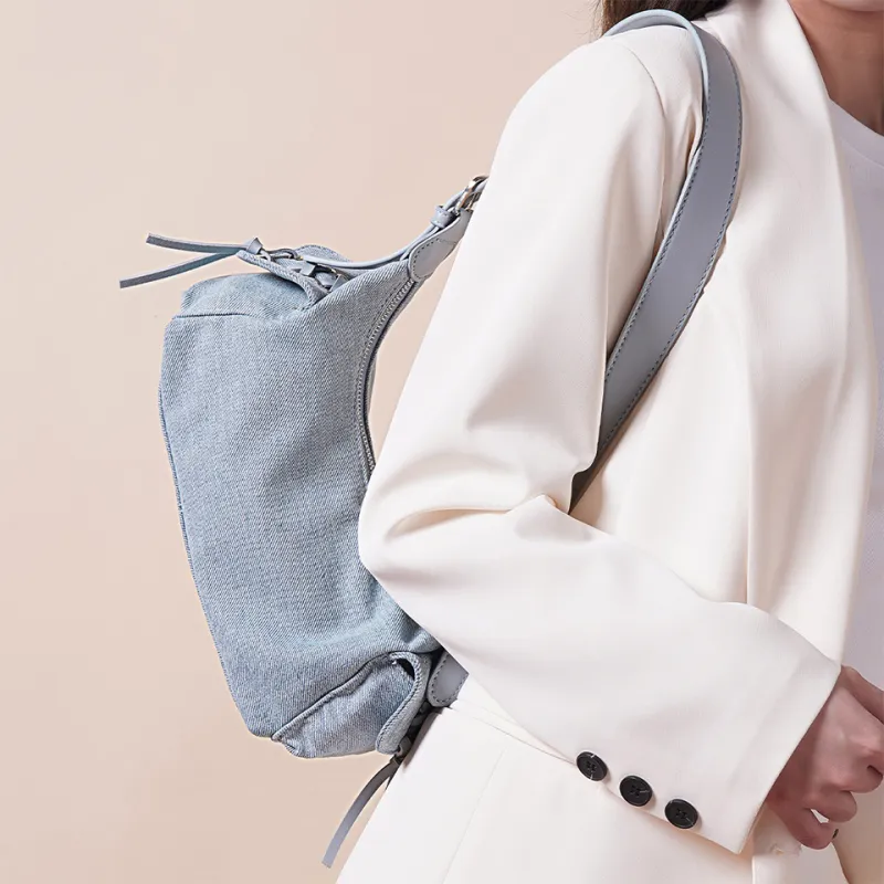Dubaolu Fabric Shoulder Bag Women's Light Blue/Dark Blue-2