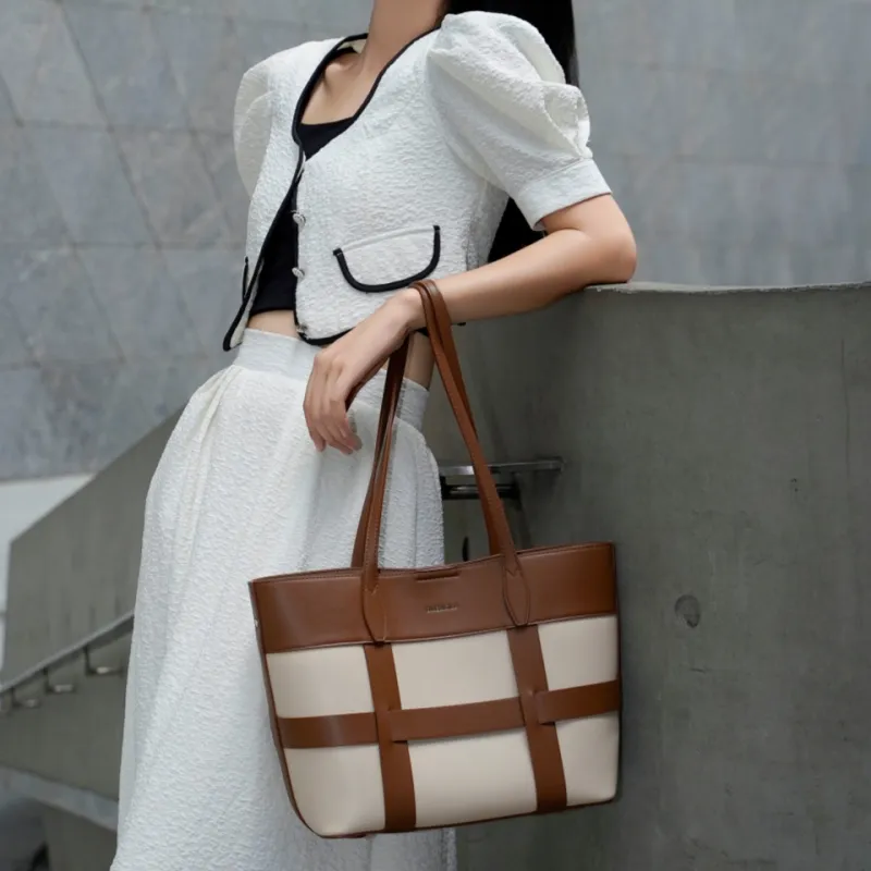 Dubaolu Polyurethane Synthetic Leather Shoulder Bag Large Size Women's Brown/Black-3