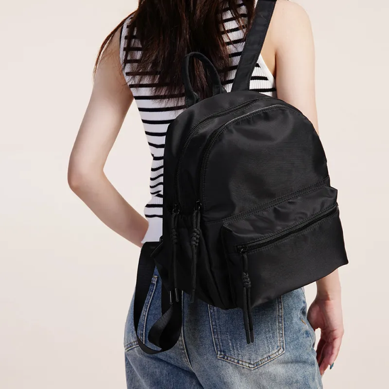 Dubaolu Fabric Backpack Medium Size Women's Black/Light Camel-5