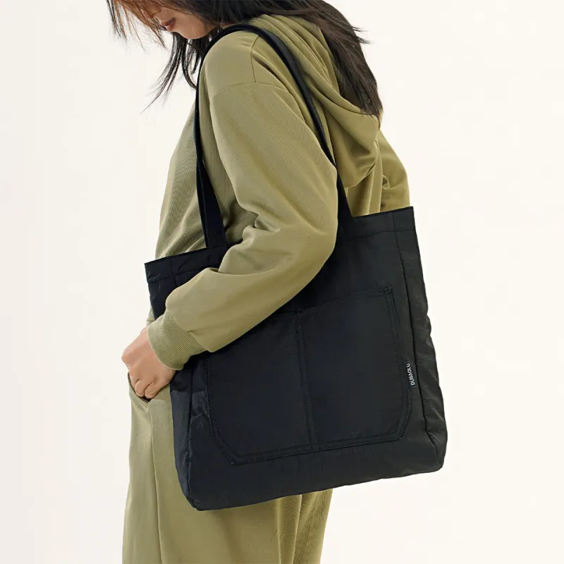 Dubaolu Diamond Pattern Dark Texture Fabric Shoulder Bag Tote Large Size Unisex Black/Apricot-1