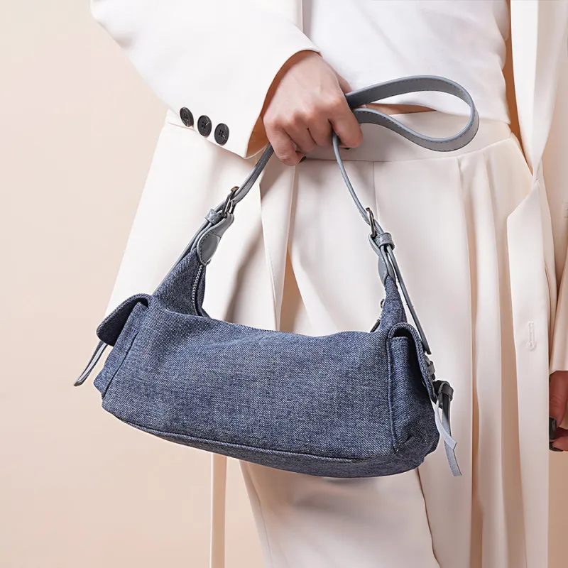Dubaolu Fabric Shoulder Bag Women's Light Blue/Dark Blue-12