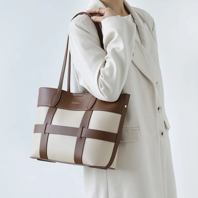 Dubaolu Polyurethane Synthetic Leather Shoulder Bag Large Size Women's Brown/Black-1