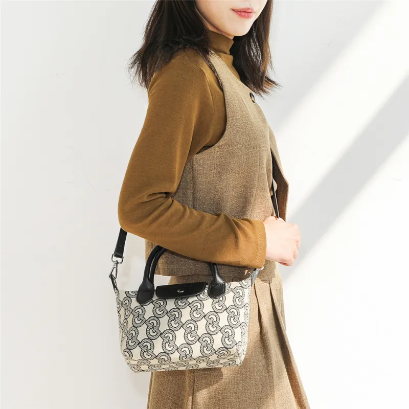 Dubaolu Fabric Handheld Shoulder Bag, Crossbody Bag Medium Size Women's Jacquard Fabric/Black-1