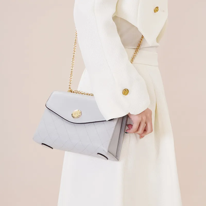 Dubaolu Polyurethane Envelope Bag, Shoulder Bag, Crossbody Bag Medium Size Women's Gray White/Ecru/Black-6