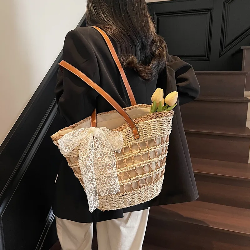 Wenpercy Straw Woven Tote Bag, Shoulder Bag Regular Women's Multicolor-2