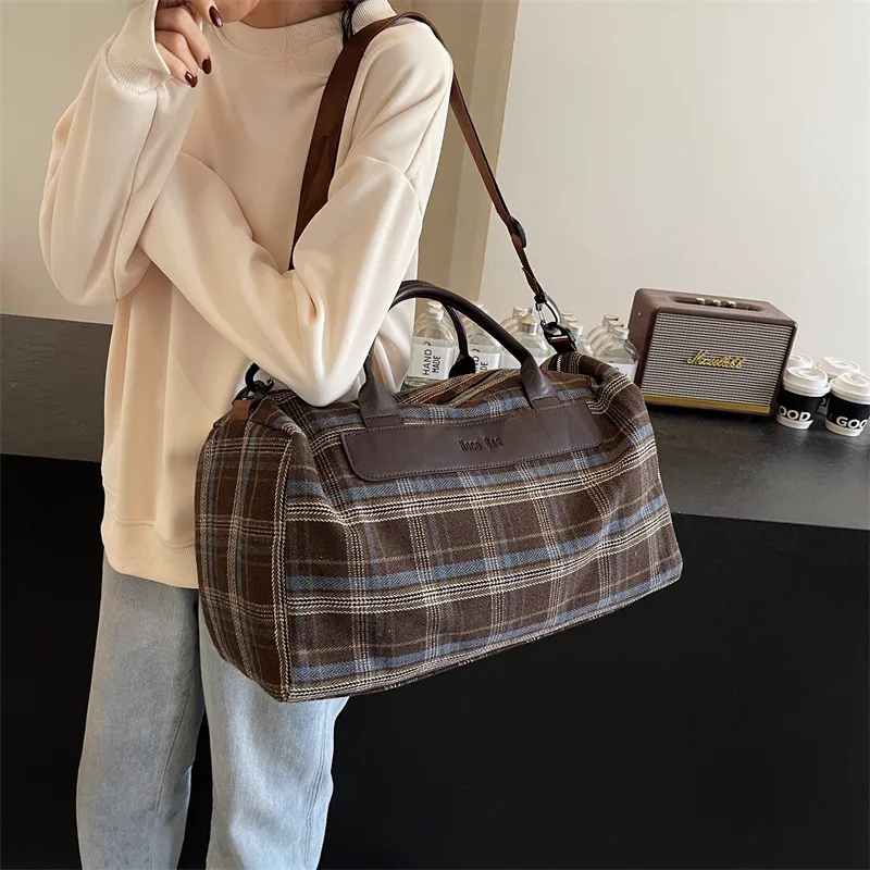 Wenpercy Plaid Fabric Travel Bag Unisex Multicolor-4