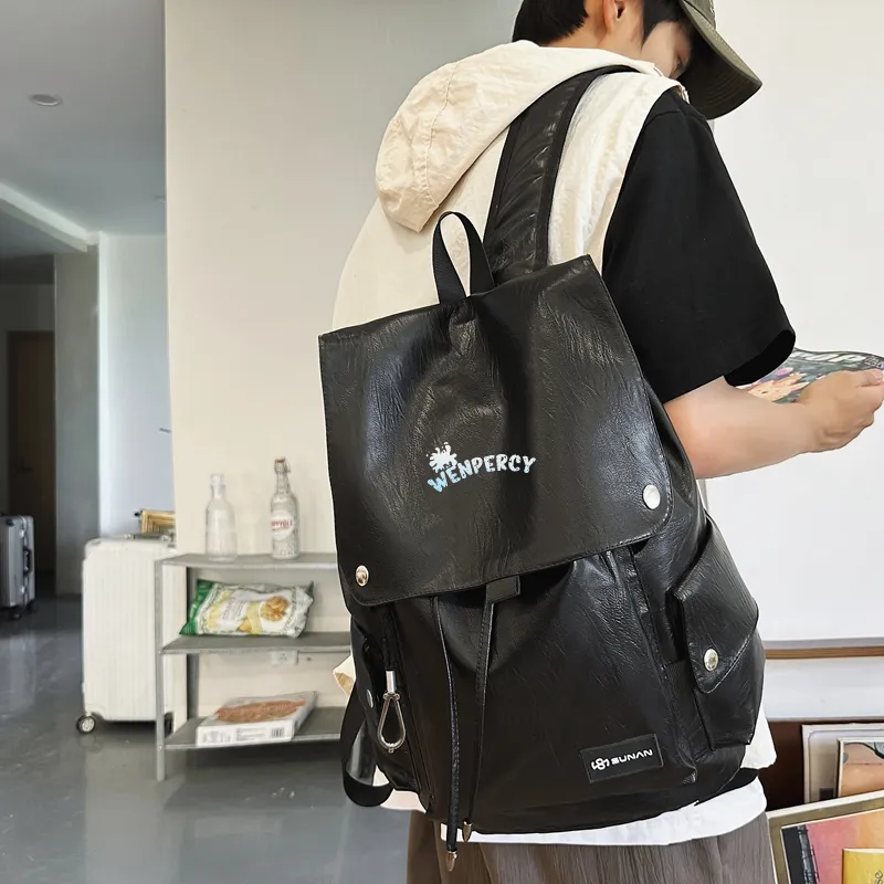 Wenpercy PU Backpack Regular Unisex Caramel/White/Black/Dark Brown-3