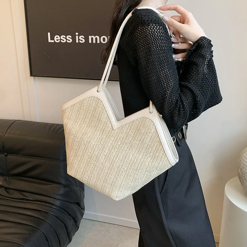 Wenpercy Straw Woven Shoulder Bag Regular Women's Multicolor-10