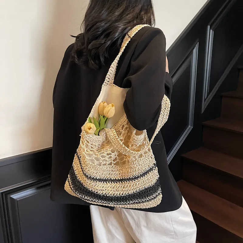 Wenpercy Straw Woven Shoulder Bag Women's Multicolor-2