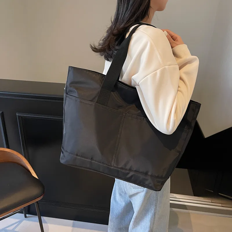 Wenpercy Fabric Travel Shoulder Bag Unisex Black/Khaki-2