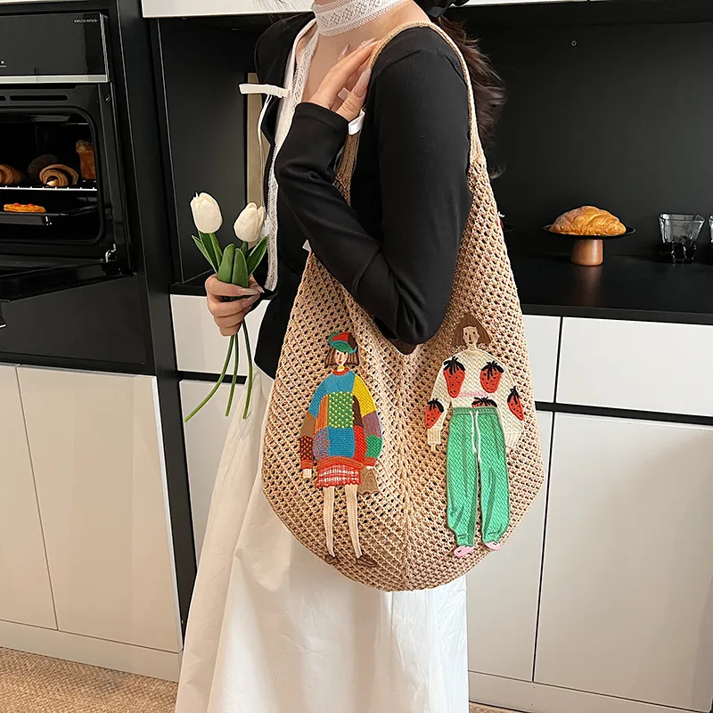 Wenpercy Knitted Fabric Tote Shoulder Bag Regular Women's Multicolor-5