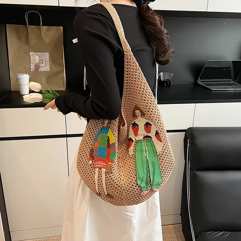 Wenpercy Knitted Fabric Tote Shoulder Bag Regular Women's Multicolor-4