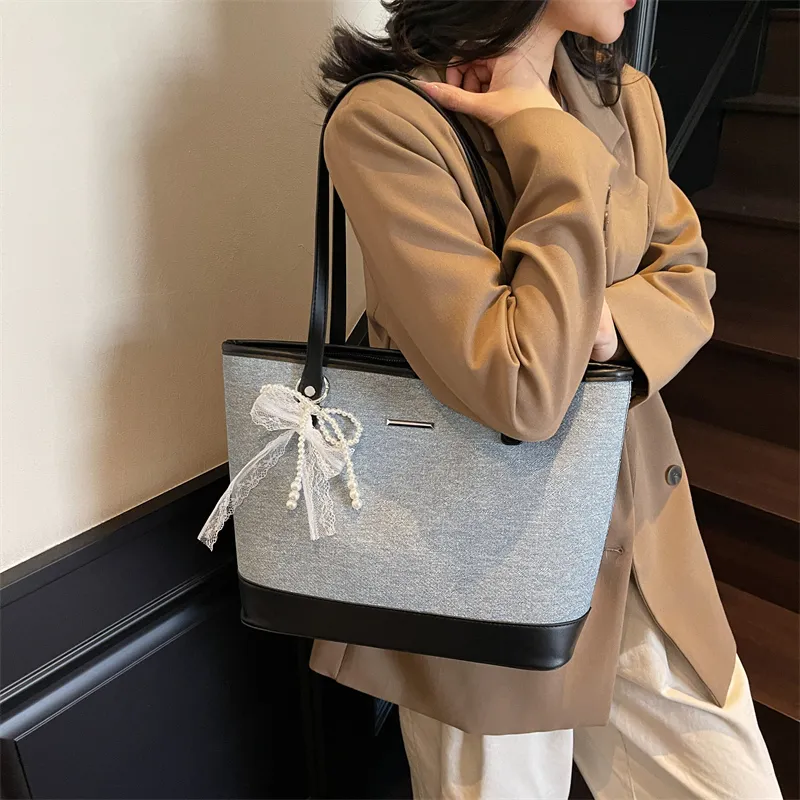 Wenpercy PU Tote Bag, Shopping Bag, Shoulder Bag Women's Silver/Black-4