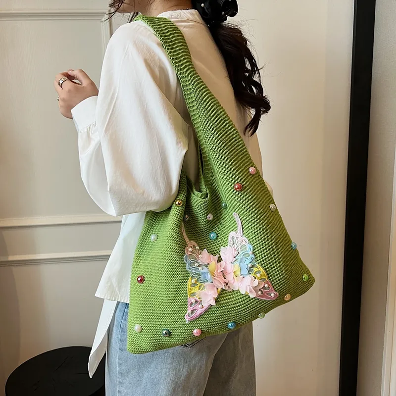 Wenpercy Chunky Yarn Woven Shoulder Bag Women's Multicolor-5
