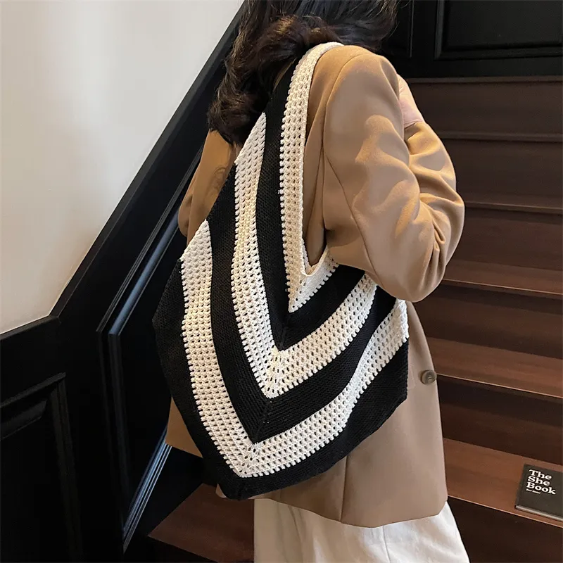 Wenpercy Knitted Fabric Tote Bag, Shoulder Bag Women's Multicolor-1