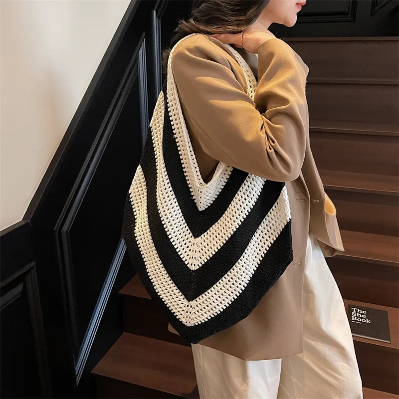 Wenpercy Knitted Fabric Tote Bag, Shoulder Bag Women's Multicolor-2