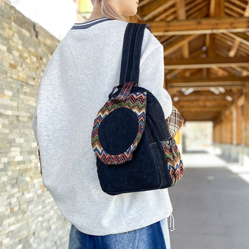 Wenpercy Denim Fabric Backpack Women's Multicolor-1