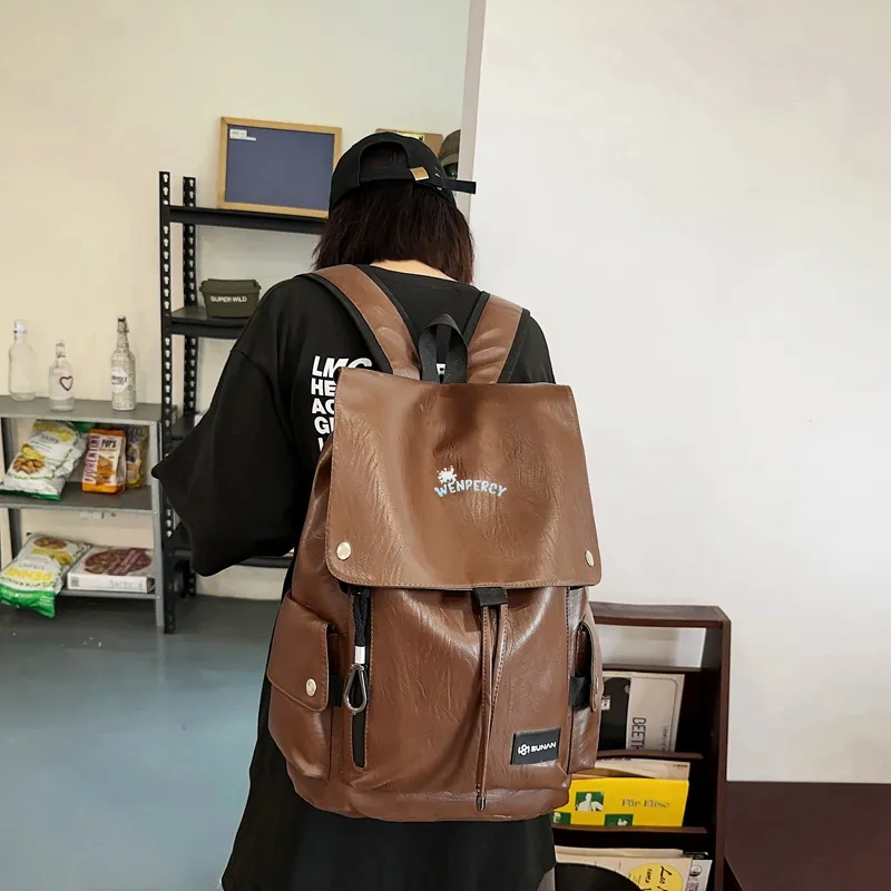 Wenpercy PU Backpack Regular Unisex Caramel/White/Black/Dark Brown-13