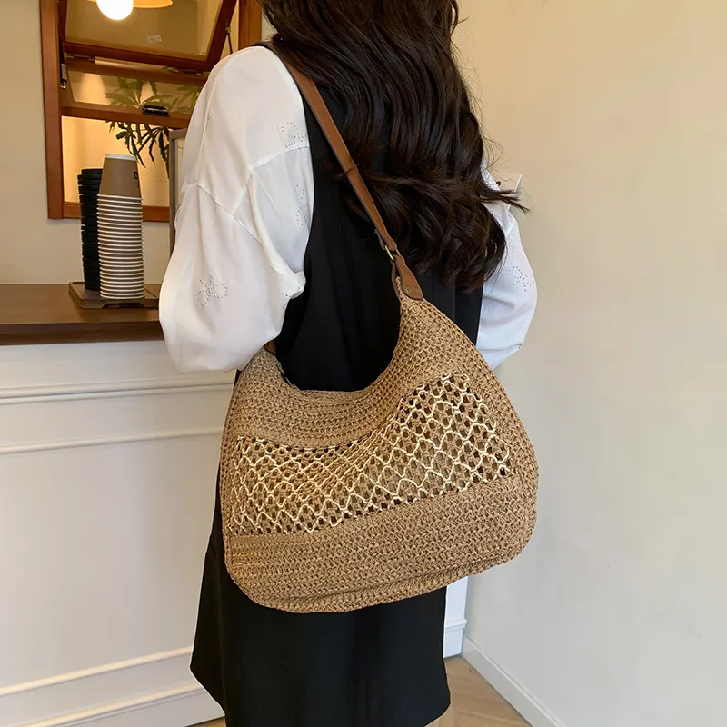 Wenpercy Woven Shoulder Bag Women's Ecru/Khaki-4