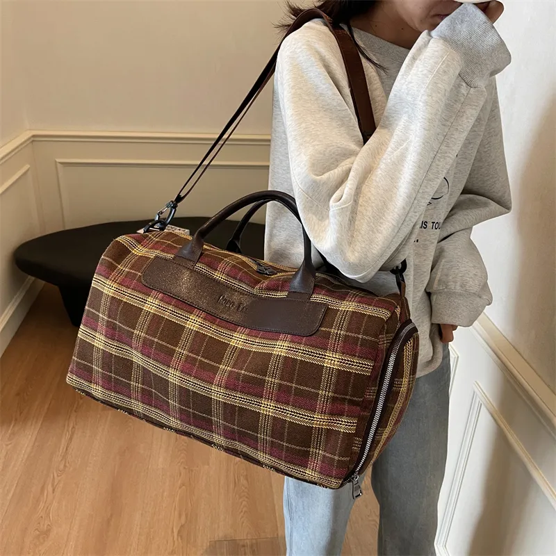 Wenpercy Plaid Fabric Travel Bag Unisex Multicolor-2