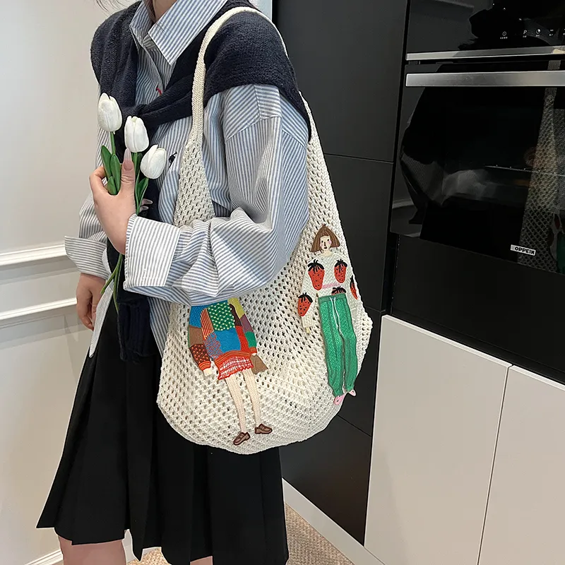 Wenpercy Knitted Fabric Tote Shoulder Bag Regular Women's Multicolor-2