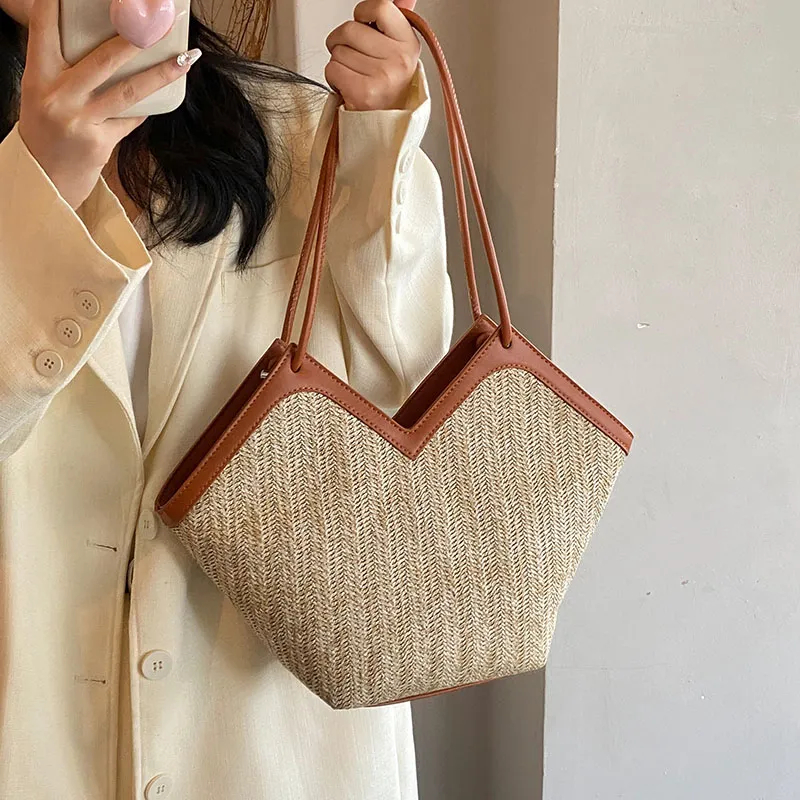 Wenpercy Straw Woven Shoulder Bag Regular Women's Multicolor-4