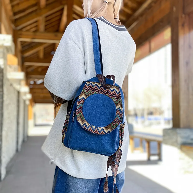 Wenpercy Denim Fabric Backpack Women's Multicolor-7