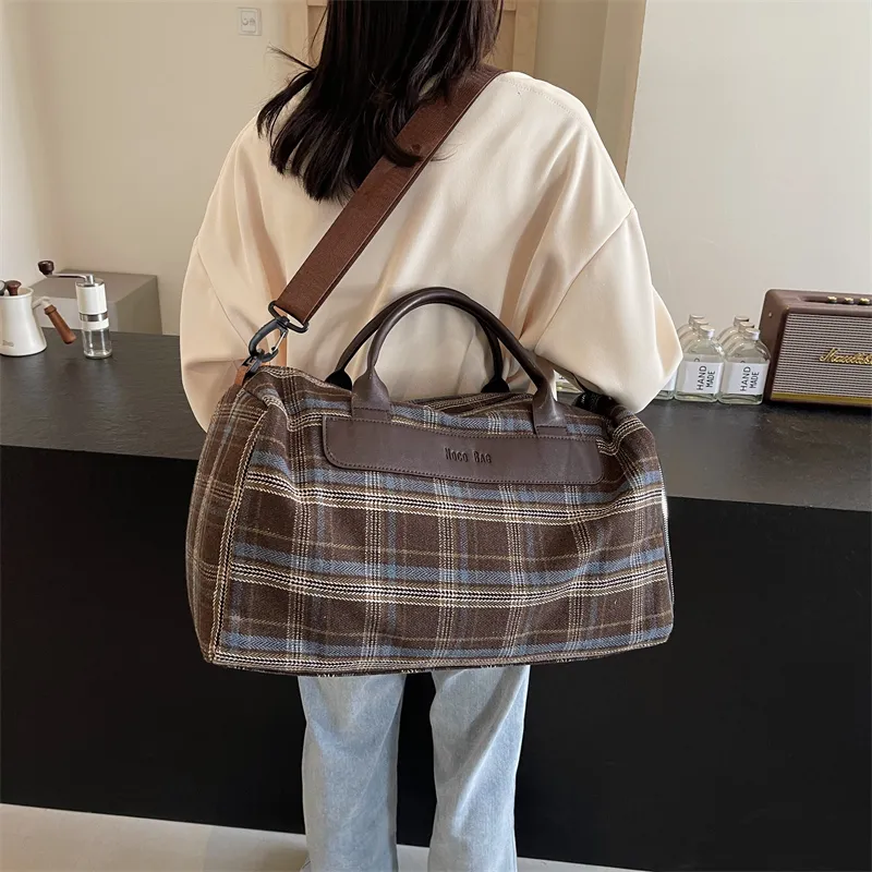 Wenpercy Plaid Fabric Travel Bag Unisex Multicolor-5