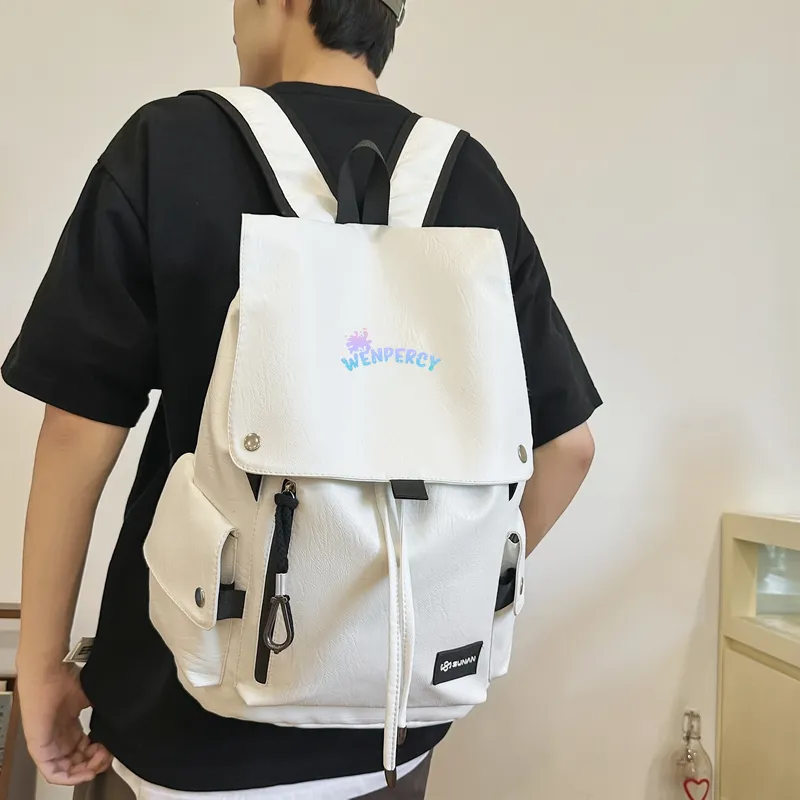 Wenpercy PU Backpack Regular Unisex Caramel/White/Black/Dark Brown-6