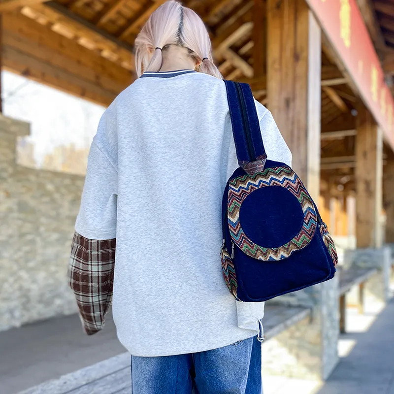Wenpercy Denim Fabric Backpack Women's Multicolor-5